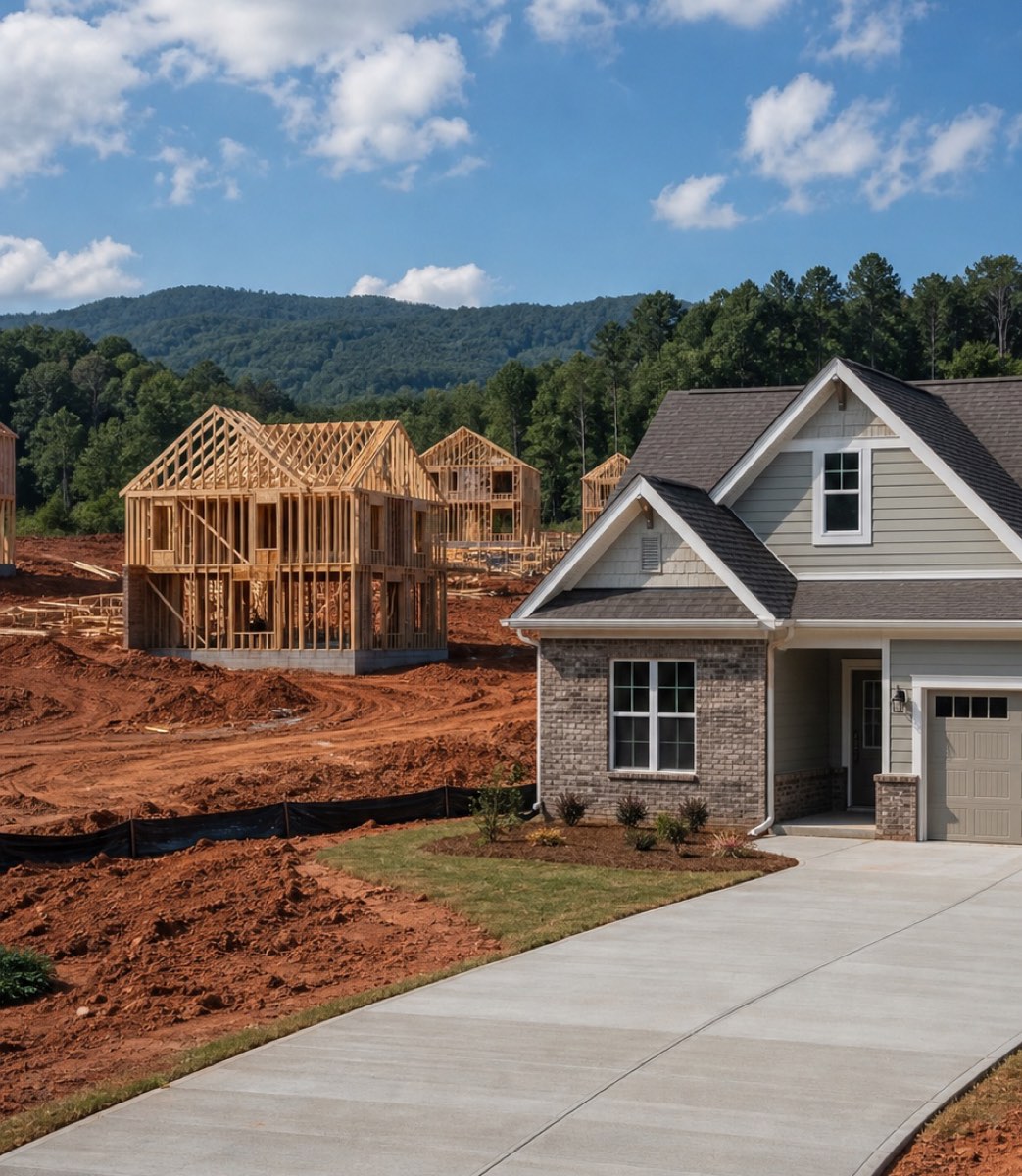 New single-family homes under construction in a North Alabama subdivision